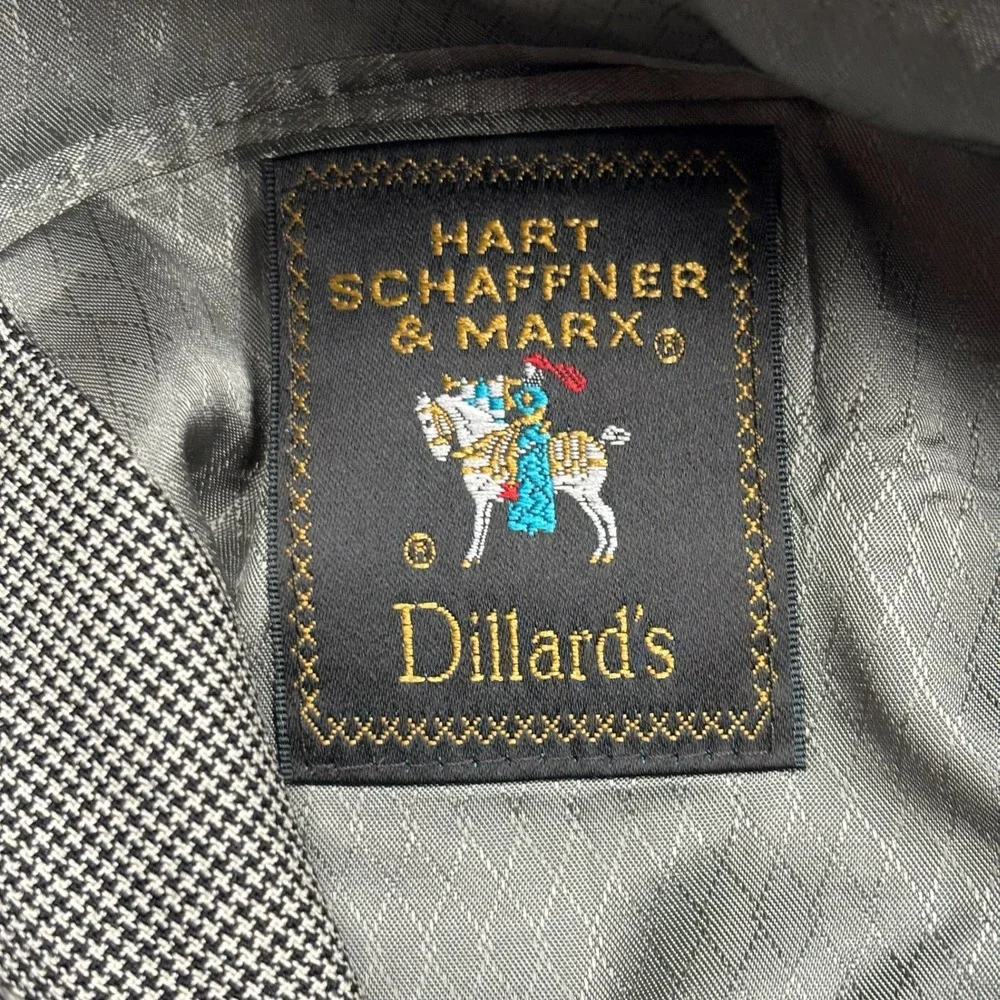 Hart Schaffner Marx Ariel Worsteds Wool Blazer 42R Houndstooth Sport Coat Gray